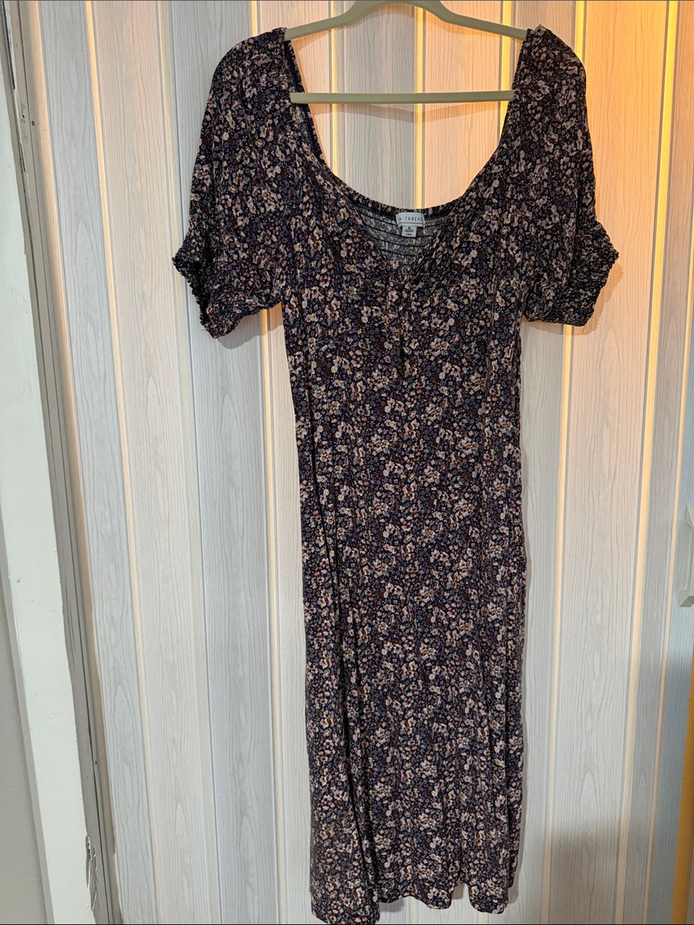 Floral Scoop-Neck Midi Dress in Navy by Free People
